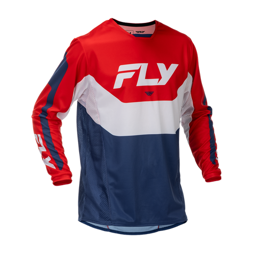 Vist Large View of Product Image Which is New Fly Racing Kinetic Motocross Jersey Red/White/Blue- Adult LG