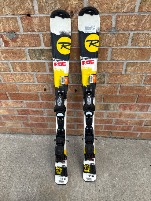 Vist Large View of Product Image Which is Used Rossignol ROC Boys DH Ski/Binding White/Black/Yellow 110 cm