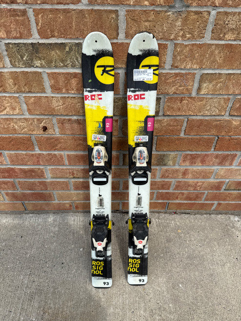Vist Large View of Product Image Which is Used Rossignol ROC Boys DH Ski/Binding White/Black/Yellow 93 cm