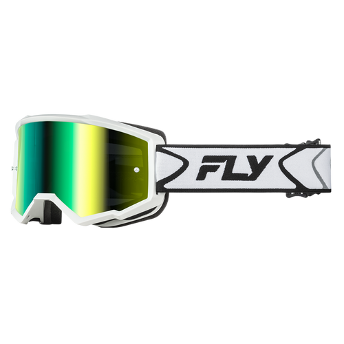 Vist Large View of Product Image Which is New Fly Racing Zone Motocross Goggles White/Green Mirror Lens- Youth