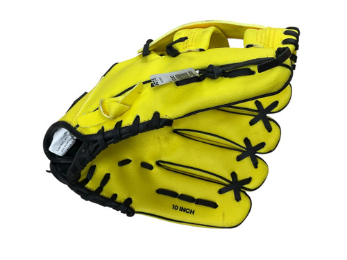 Vist Large View of Product Image Which is USED DRIBBLE UP RH 10IN GLOVE BB/SB Glove RH Throw Yellow 10"