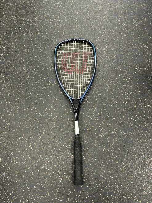 Vist Large View of Product Image Which is Used Wilson SLEDGE HAMMER SQUASH Adult Squash Racquet Navy Blue 4 3/8"