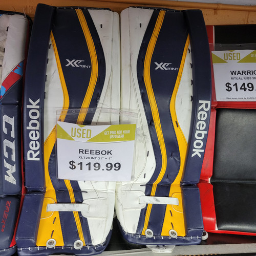 Vist Large View of Product Image Which is Used Reebok XLT28 INT Goalie Leg Pads Inter Navy Blue 31"