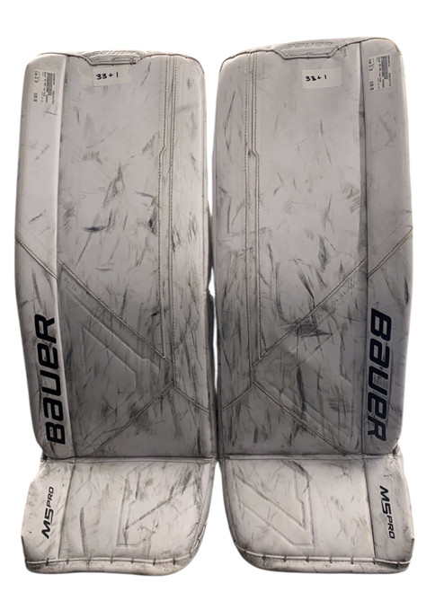 Vist Large View of Product Image Which is Used Bauer M5 PRO Goalie Leg Pads Senior White 33+1”