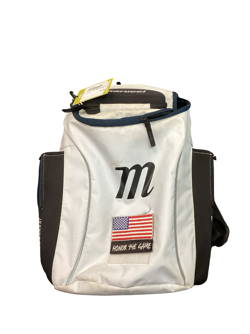 Vist Large View of Product Image Which is Used Marucci BLK/WHT BAG BB/SB Player Backpack White