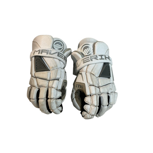 Vist Large View of Product Image Which is Used Maverik M5 Lacrosse Gloves Junior White 10"