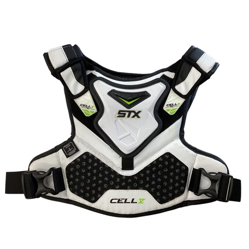 Vist Large View of Product Image Which is Used STX CELL V Lacrosse Shoulder Pads White SM