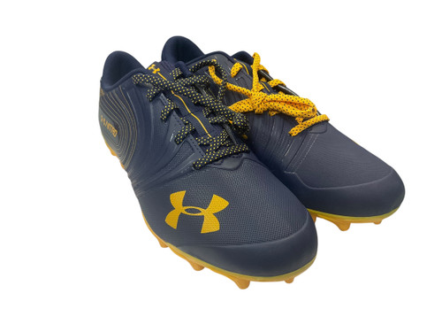 Vist Large View of Product Image Which is Used Under Armour NITRO Adult FB Cleats Navy Blue And Yellow Senior 12