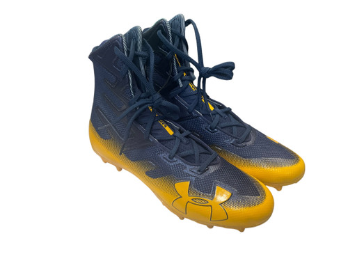 Vist Large View of Product Image Which is Used Under Armour HIGHLIGHT Adult FB Cleats Navy Blue And Yellow Senior 12