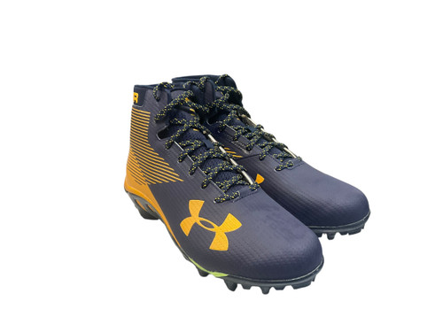 New Under Armour SPINE Adult FB Cleats Navy Blue And Yellow Senior 11 11768-S000226728 Vist Large View of Product Image Which is New Under Armour SPINE Adult FB Cleats Navy Blue And Yellow Senior 11