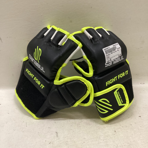 Vist Large View of Product Image Which is Used Sanabul MMA Gloves Black And Optic Yellow MD