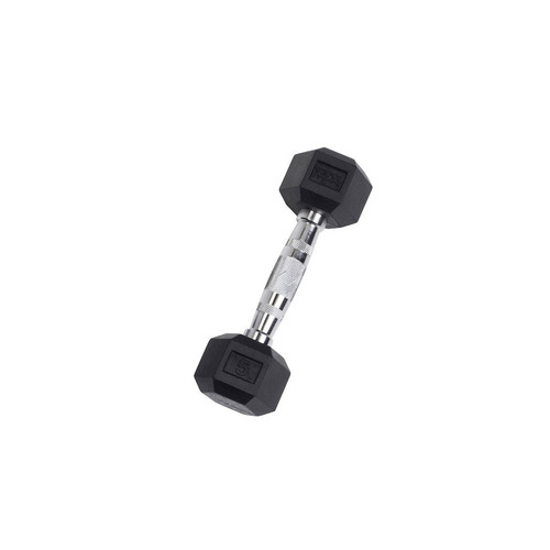 Vist Large View of Product Image Which is New Body Solid 5lb Rubber Hex Dumbbell