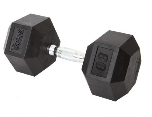 Vist Large View of Product Image Which is New 80 LB RUBBER HEX DUMBBELL