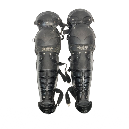 Vist Large View of Product Image Which is Used Rawlings 9-12 Catchers Leg Guards Black Junior