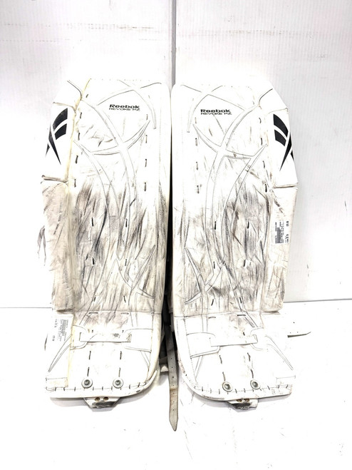 Vist Large View of Product Image Which is Used Reebok REVOKE 35 PLUS 1 Goalie Leg Pads Senior White 35"