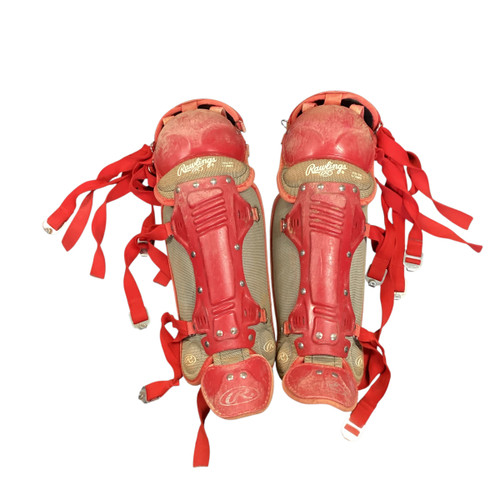 Vist Large View of Product Image Which is Used Rawlings YTH LARGE SHINGAURDS Catchers Leg Guards Red Youth