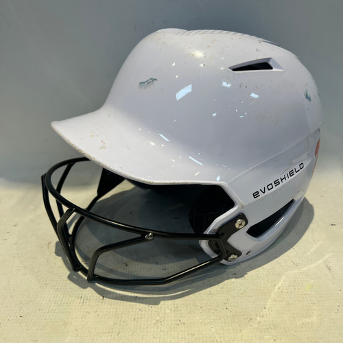Vist Large View of Product Image Which is Used Evoshield WHITE W/ BLACK MASK Batting Helmet w/Mask White SM