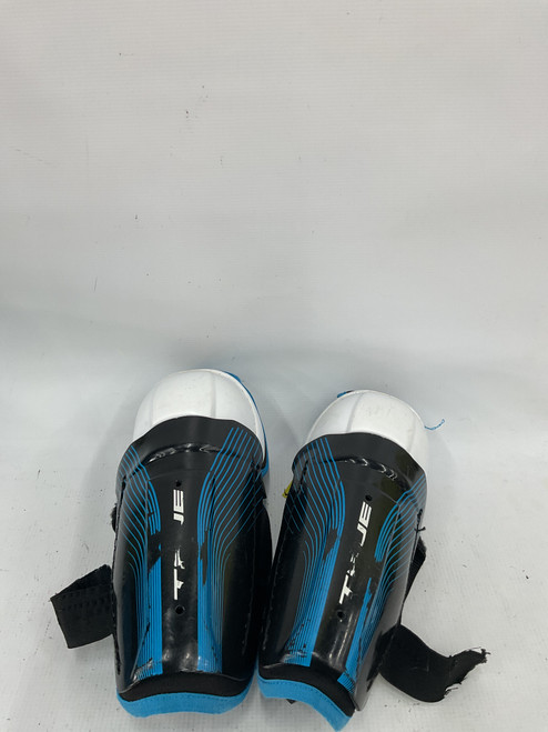 Vist Large View of Product Image Which is Used True YTH SHIN Youth Shin Guards Black And Carolina Blue 12 1/2"
