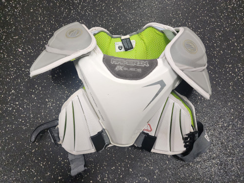 Vist Large View of Product Image Which is Used Maverik MAX CHEST PAD Lacrosse Shoulder Pads White MD
