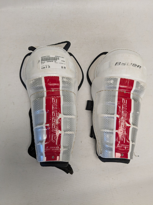 Vist Large View of Product Image Which is Used Bauer SUPREME SG Youth Shin Guards White 8"