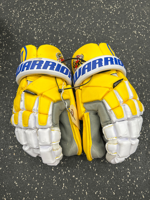 Vist Large View of Product Image Which is Used Warrior NEMESIS LAX Goalie Gloves M Yellow MD