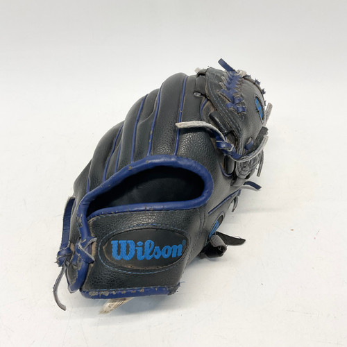 Vist Large View of Product Image Which is Used Wilson A200 TBALL BB/SB Glove RH Throw Black And Royal Blue 10"