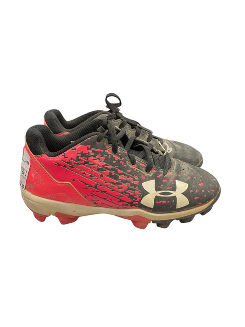 Vist Large View of Product Image Which is Used Under Armour BB CLEAT SZ Y12 BB/SB Cleats Black And Pink Youth 12.0