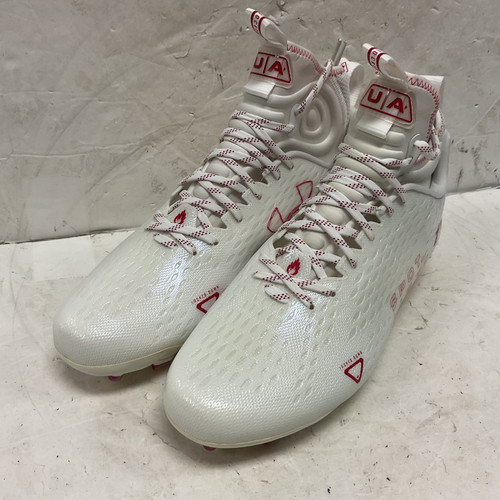 Vist Large View of Product Image Which is Like-New Under Armour TM Spotlight Lux MC 2.0 3026410-113 Adult FB Cleats White And Red Senior 12.5