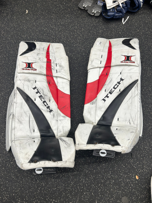 Vist Large View of Product Image Which is Used Itech GP 7.8X Goalie Leg Pads Senior White/Black/Red 35"