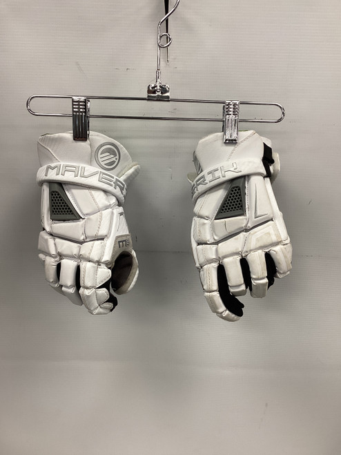 Vist Large View of Product Image Which is Used Maverik M5 Lacrosse Gloves Junior White 12"