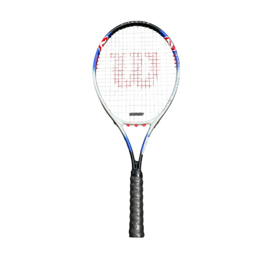 Vist Large View of Product Image Which is Used Wilson SAMPRAS GRAND SLAM Adult Tennis Racquet Royal Blue 4 1/2"
