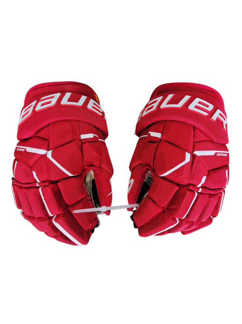 Vist Large View of Product Image Which is Used Bauer SUPREME M5 PRO Senior Gloves Red 14"