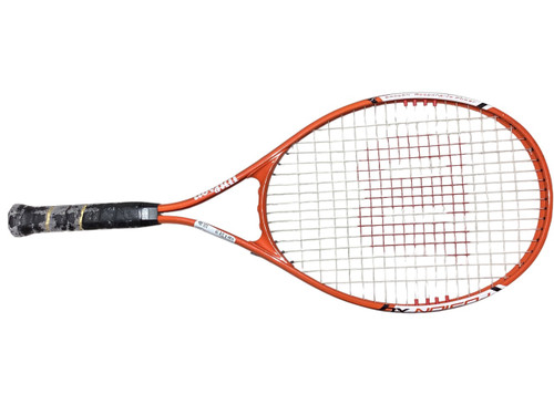 Vist Large View of Product Image Which is Used Wilson FUSIO Adult Tennis Racquet Orange 4 3/8"