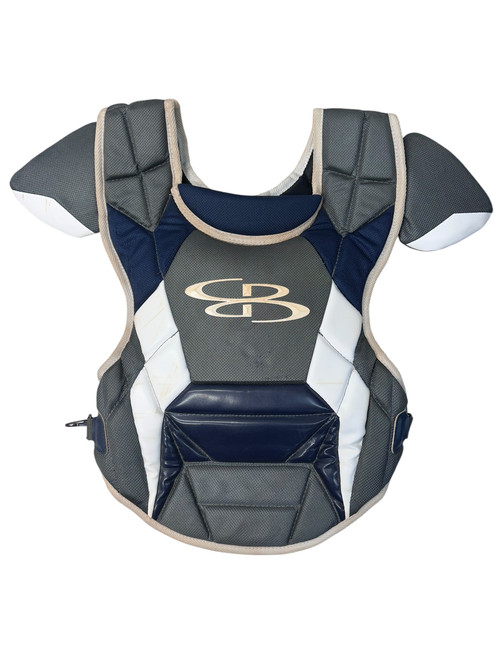 Vist Large View of Product Image Which is Used BoomBah BYDCCP2 Catchers Chest Protector White And Navy Blue Junior