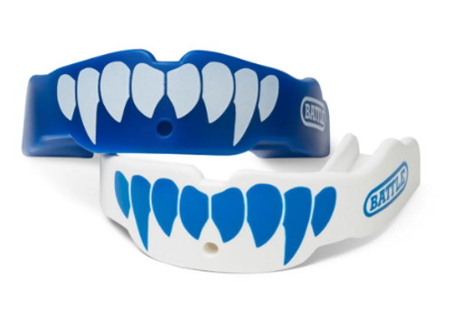 Vist Large View of Product Image Which is New TAPOUT FANG BLUE/WHT MOUTH GUARD - YTH 2PK
