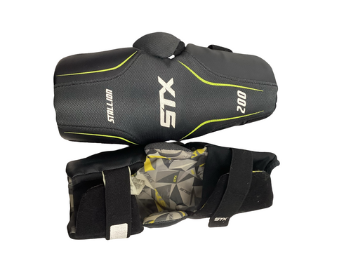 Vist Large View of Product Image Which is Used STX STALLION 200 Lacrosse Arm Pads/Guards Black SM