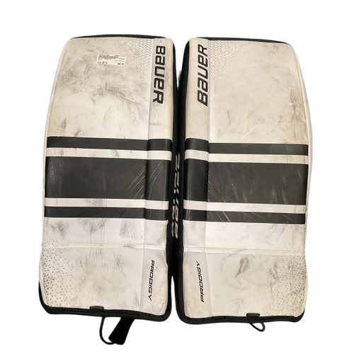 Vist Large View of Product Image Which is Used Bauer PRODIGY Goalie Leg Pads Youth White 20"