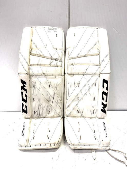 Vist Large View of Product Image Which is Used CCM EFLEX5.5 Goalie Leg Pads Junior White 30"