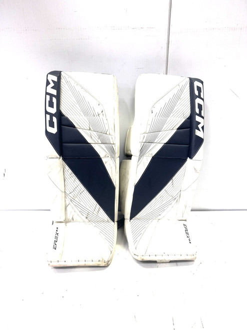 Vist Large View of Product Image Which is Used CCM EFLEX6 Goalie Leg Pads Junior White 31"