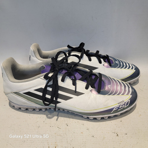 Vist Large View of Product Image Which is Used Adidas Soccer Turf Shoes Purple And White Senior 8.5