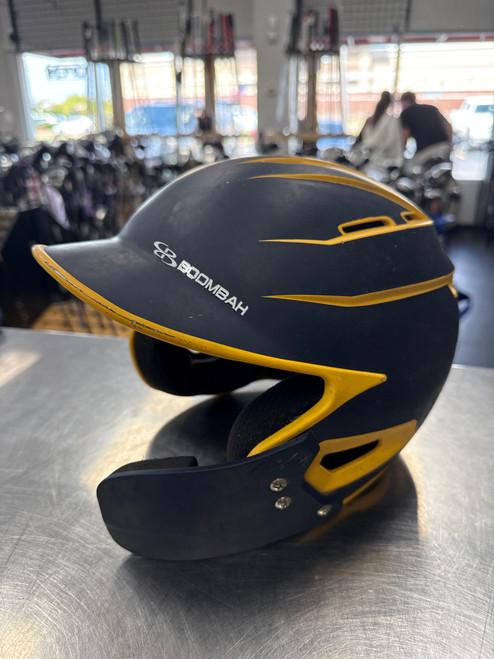 Vist Large View of Product Image Which is Used BoomBah HELMET W/ FLAP Batting Helmet w/Mask Navy Blue One Size