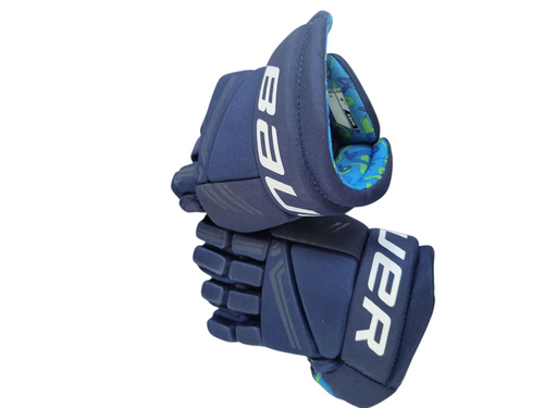 Vist Large View of Product Image Which is Used Bauer X GLOVES Junior Gloves Navy Blue 9"