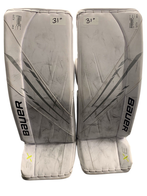 Vist Large View of Product Image Which is Used Bauer 3X Goalie Leg Pads Intermediate White 31+1”