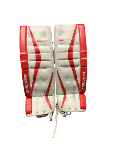 Vist Large View of Product Image Which is Used Bauer REACTOR 7000 28+1 Goalie Leg Pads Inter White And Red 28"