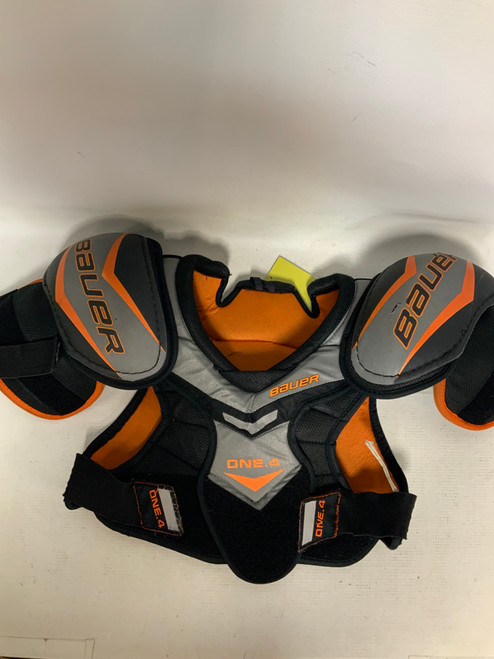 Vist Large View of Product Image Which is Used Bauer ONE 4 Junior Shoulder Pads Black And Orange MD