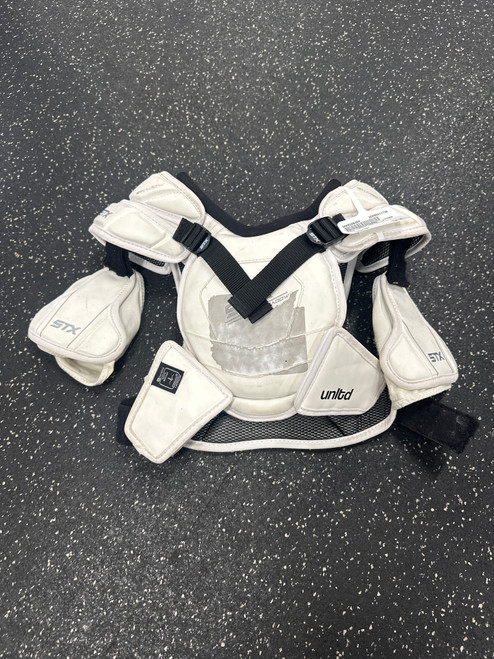 Vist Large View of Product Image Which is Used STX SHADOW NOCSAE SP Lacrosse Shoulder Pads White SM