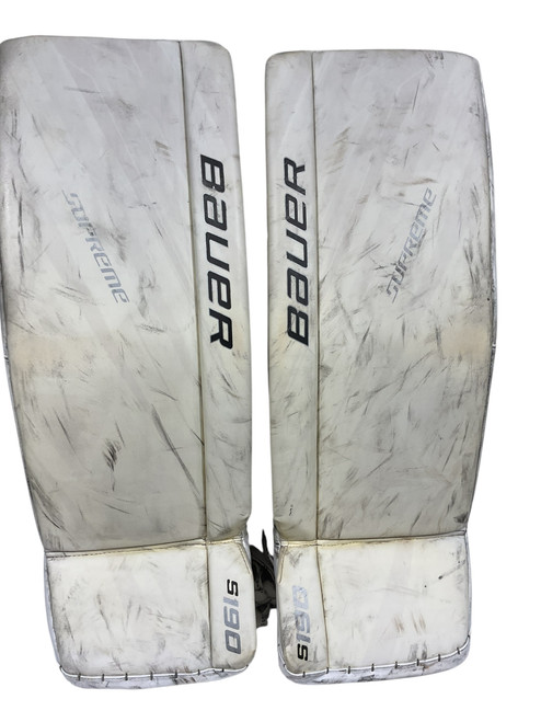 Vist Large View of Product Image Which is Used Bauer SUPREME Goalie Leg Pads Senior White 32"