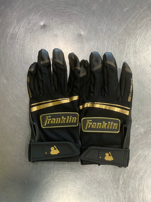 Vist Large View of Product Image Which is Used Franklin CLASSIC ONE BB/SB Batting Gloves Black And Gold LG