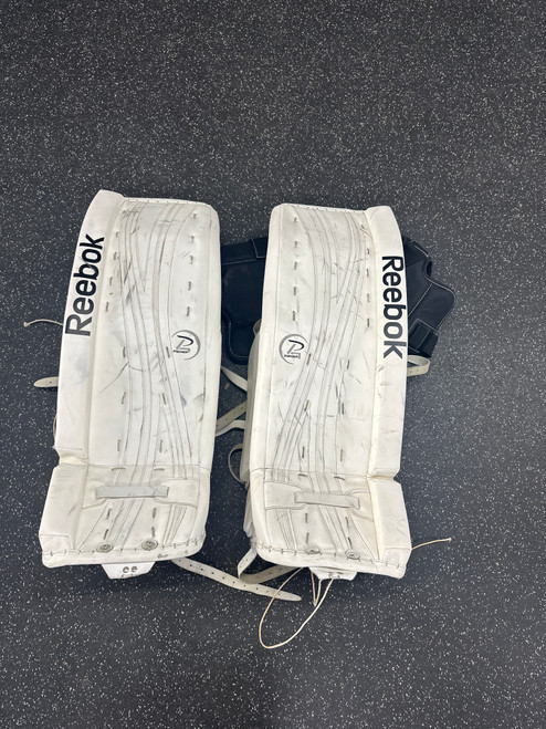 Vist Large View of Product Image Which is Used Reebok PREMIER Goalie Leg Pads Senior White 33"