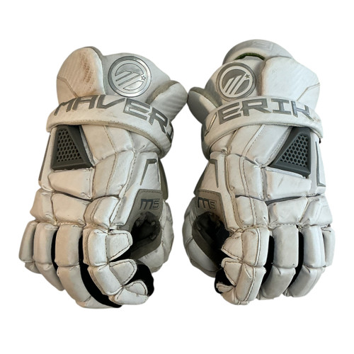 Vist Large View of Product Image Which is Used Maverik M5 Lacrosse Gloves Junior White 10"